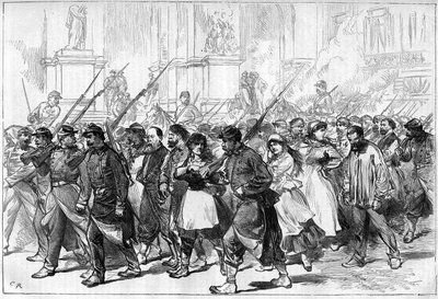 La Commune de Paris en 1871. Convoi de fédérés (communards) faits prisonniers, passant par la Place de l