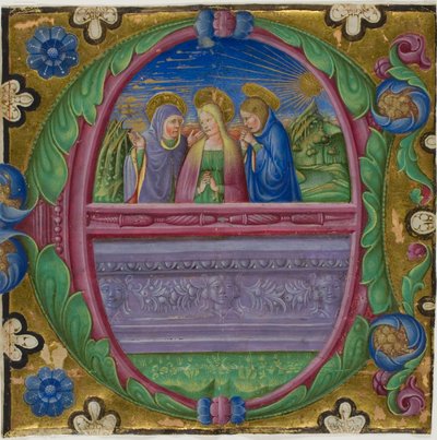 Les trois Marie au tombeau dans une initiale "E" historiée d