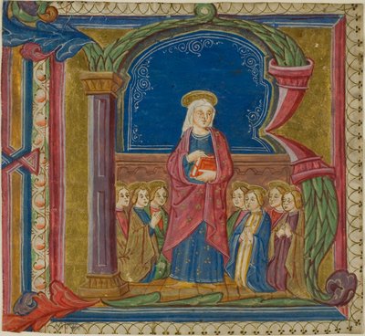 La Vierge adorée par les saints dans une initiale "R" historiée d