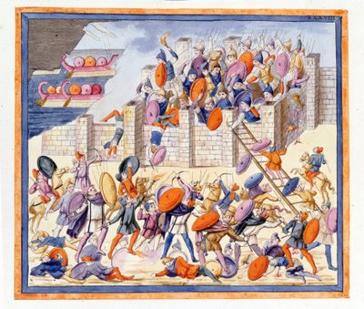 La bataille des deux côtés des murs construits par les Grecs. L