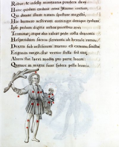 La constellation représentée est celle du Bouvier (ou Bootes), qui soutient les cheveux de Bérénice avec la main gauche. Page d
