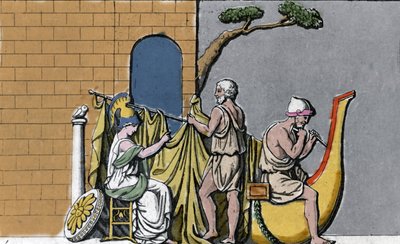 La construction du navire Argo, assistée par Minerve, avec le bois sacré des chênes de Dodone - Unknown artist