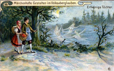 Les filles du roi des elfes. Personnage merveilleux de la mythologie allemande. Chromolithographie du XIXe siècle. - Unknown artist