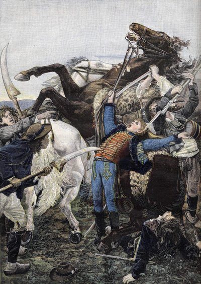 La mort de Joseph Bara (1779-1793), tambour dans les troupes républicaines probablement tué par des voleurs. Gravure de 1894 - Unknown artist