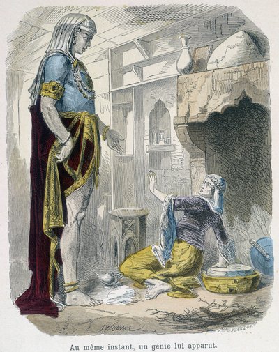 Le génie sortant de la lampe - dans "Les mille et une nuits" par Bondet, éd. Guérin - Unknown artist