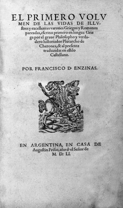 Les vies des hommes illustres. Frontispice du livre de Plutarque de Chéronée, également appelé « Vies parallèles ». Édition argentine - Unknown artist