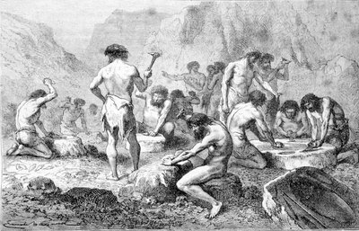 La fabrication et le polissage du silex par les hommes préhistoriques à Pressigny - Unknown artist