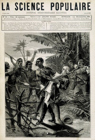 Les martyrs de la science géographique : mort du capitaine Cook. Couverture « La Science populaire » du 27 mai 1880 - Unknown artist