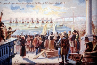 Le deuxième départ de Christophe Colomb de Cadix le 25/09/1493 - Unknown artist