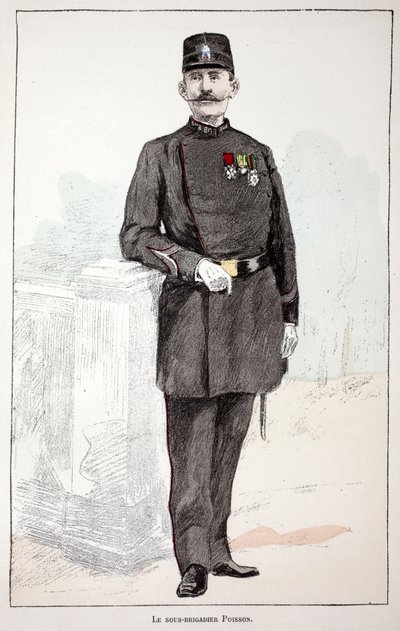 Le sous-brigadier Poisson. Eau-forte en couleurs pour illustrer "Histoire du corps des gardiens de la paix" - Unknown artist