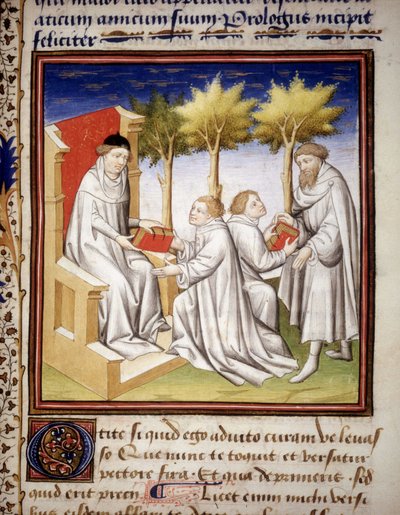 La transmission du savoir à la jeune génération. Manuscrit "De Senectute" de Cicéron. 1401. - Unknown artist