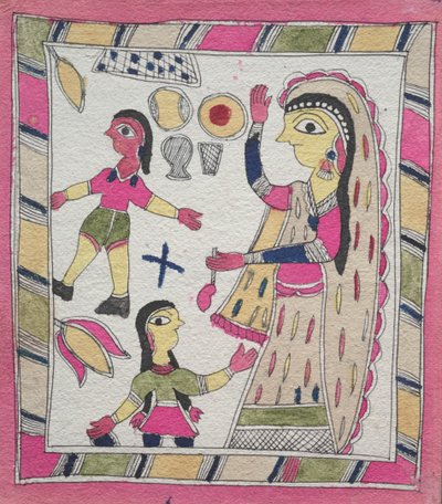 Trois Figures : femme avec deux enfants jouant à la balle - Unknown artist