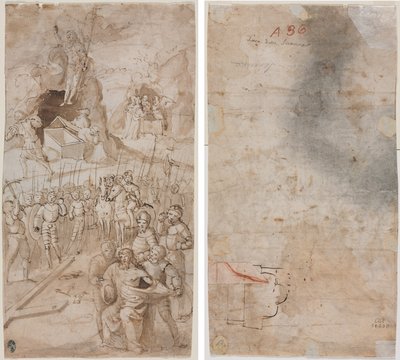 Trois scènes de la Passion du Christ (recto) Esquisse architecturale (verso) - Unknown artist
