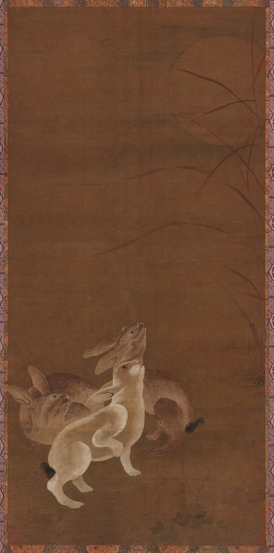 Trois Lièvres Regardant la Lune - Unknown artist