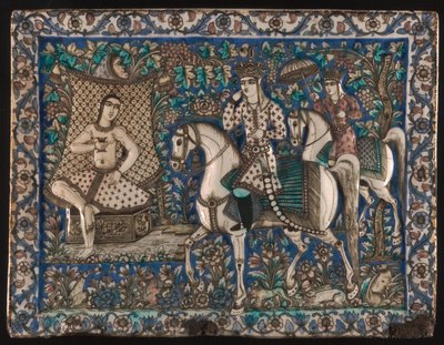 Carreau représentant Khusrau survenant lors du bain de Shirin - Unknown artist