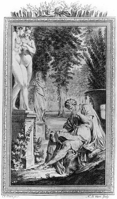 Titus Lucretius Carus (Lucrèce) philosophe et poète romain dans « De Rerum natura », Gravure du 18ème siècle. - Unknown artist