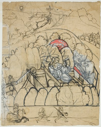 Deux dames conversent devant un puits à degrés (Baoli) dans un jardin clos - Unknown artist