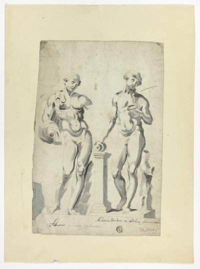 Deux sculptures : Antinous dans les jardins du Vatican et Nisaus Bacchus au Palais Farnèse - Unknown artist