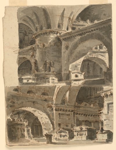 Deux décors de scène, intérieurs de bâtiments antiques - Unknown artist