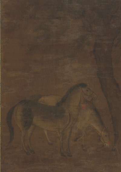 Deux chevaux sous un arbre - Unknown artist