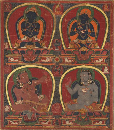 Vajradhara, Nairatmya et Mahasiddhas Virupa et Kanha - Unknown artist
