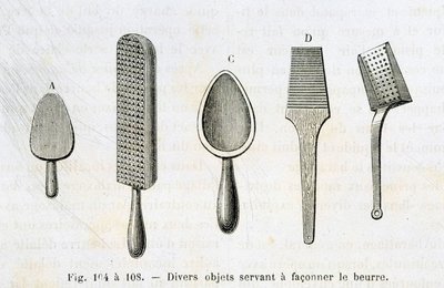 Divers objets utilisés pour façonner le beurre - dans "Les merveilles de l