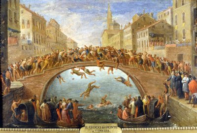Venise, le jeu du pont. Peinture anonyme. 18ème siècle. Collection privée. - Unknown artist