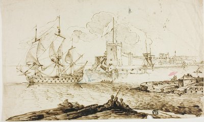 Vue du port de la ville fortifiée - Unknown artist