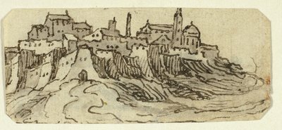 Vue de la ville colline avec cathédrale - Unknown artist