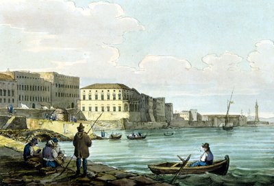 Vue de Santa Lucia, Naples. Aquarelle vers 1850. - Unknown artist
