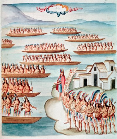 Vue de Tlatelolco entouré de la lagune, Mexique (aquarelle, vers 1770-1780) - Unknown artist