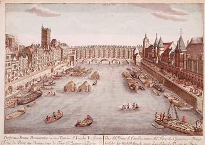 Vue du Pont-au-Change vers la tour Saint-Jacques, Paris (gravure) - Unknown artist
