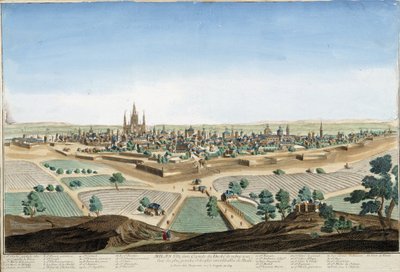 Vue de la ville de Milan, Italie avec la cathédrale et les fortifications. Gravure du 18ème siècle - Unknown artist