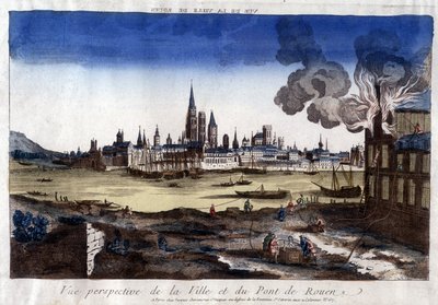 Vue de la ville de Rouen, de son port et du pont sur la Seine à la fin du 18e siècle - Unknown artist