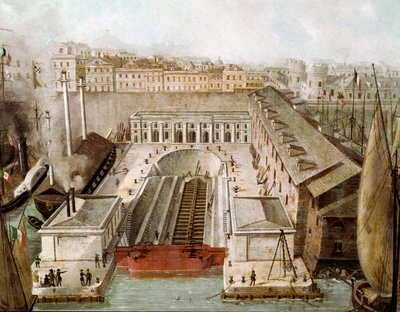 Vue de la cale sèche du port de Naples inaugurée en 1852 - Unknown artist