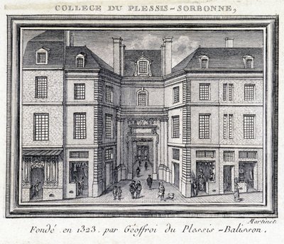 Vue de la façade extérieure du collège de Plessis Sorbonne (Paris), fondé en 1323 par Geoffroy de Plessis Balisson utilisé de 1848 à 1849 par l