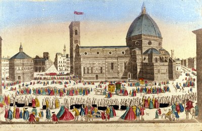 Vue de la grande cathédrale de Florence (Duomo Santa Maria del Fiore) réalisée par Filippo Brunelleschi, le jour de la procession du Saint-Dieu. Vers 1790 - Unknown artist