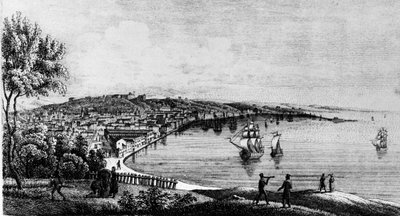 Vue du port de la ville de Trieste (période autrichienne), gravure du 19e siècle. - Unknown artist