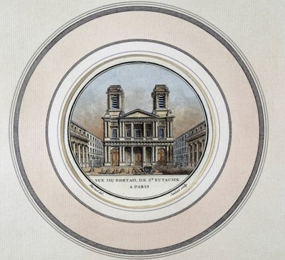 Vue du portail de Saint-Eustache à Paris - gravure - Unknown artist