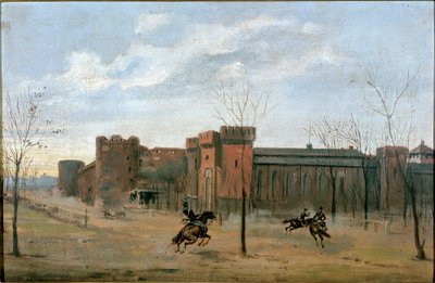 Vue sur le château des Sforza avec entraînement de cavalerie - Unknown artist