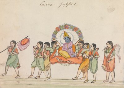 Vishnu chevauchant un palanquin composé d