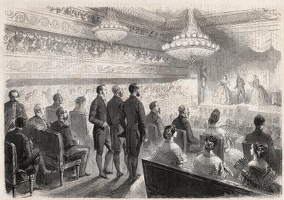 Visite de Guillaume Ier de Prusse à Compiègne : spectacle de gala au théâtre du palais en présence de Napoléon III - Gravure dans « Le Monde Illustré » - Unknown artist