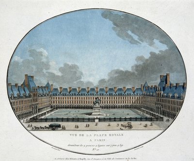 Vue de la Place Royale à Paris (Place des Vosges). sd. gravure du 18ème siècle - Unknown artist