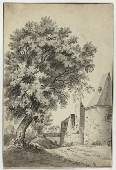 Village fortifié et grand arbre - Unknown artist
