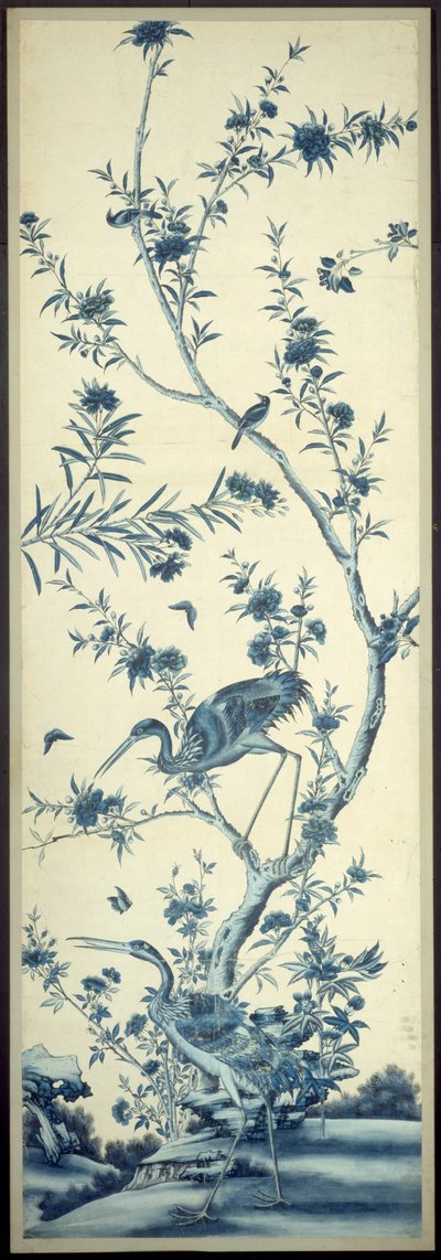 Panneau de papier peint avec oiseaux et arbres en fleurs - Unknown artist