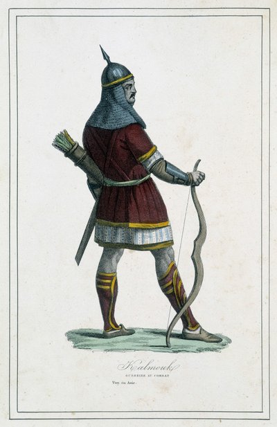 Guerrier Kalmouk (peuple mongol de Sibérie méridionale) - dans « Les différents peuples de la terre » par Abbé P. Jouhanneaud, Librairie des Bons livres, Limoges - Unknown artist