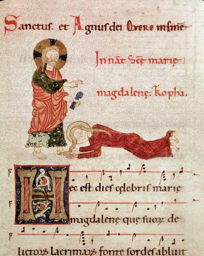 Lavement des pieds : Marie-Madeleine appuyée sur les pieds du Christ. Miniature d