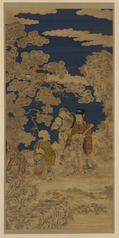 Tapisserie tissée : Trois dieux étoiles et la joie personnifiée en deux enfants - Unknown artist