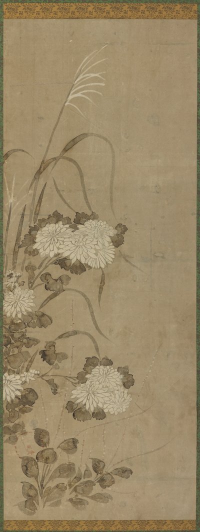 Chrysanthèmes blancs et herbes - Unknown artist