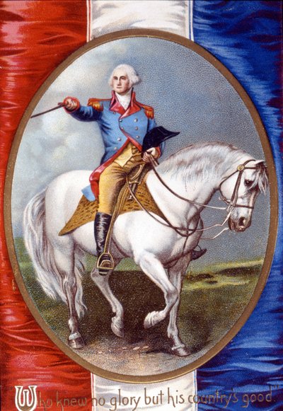 George Washington (1732 - 1799) sur le dos du drapeau français. Chromolithographie du XIXe siècle - Unknown artist